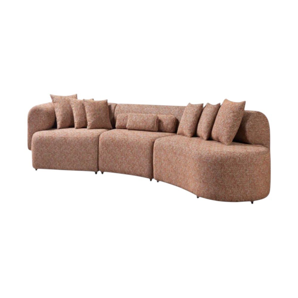 Orange Boucle Modular Curved Three Piece Sectional With Toss Pillows HomeRoots