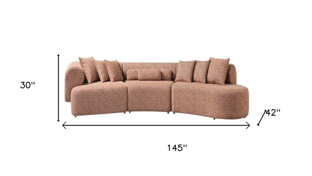 Orange Boucle Modular Curved Three Piece Sectional With Toss Pillows HomeRoots