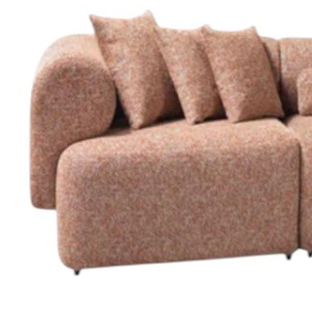 Orange Boucle Modular Curved Three Piece Sectional With Toss Pillows HomeRoots