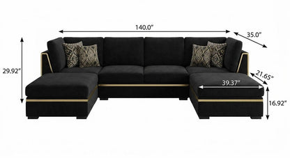 Black Velvet Modular U Shaped Four Piece Sofa and Chaise Sectional With Toss Pillows HomeRoots