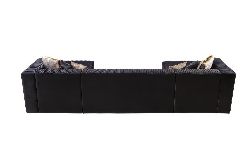 Black Velvet Modular U Shaped Four Piece Sofa and Chaise Sectional With Toss Pillows HomeRoots