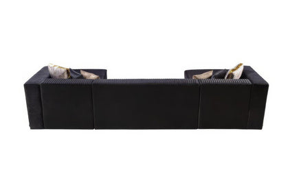 Black Velvet Modular U Shaped Four Piece Sofa and Chaise Sectional With Toss Pillows HomeRoots