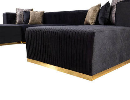 Black Velvet Modular U Shaped Four Piece Sofa and Chaise Sectional With Toss Pillows HomeRoots