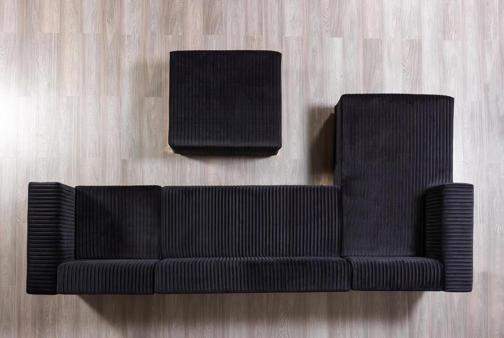 Black Velvet Modular U Shaped Four Piece Sofa and Chaise Sectional With Toss Pillows HomeRoots