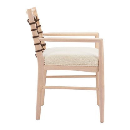 Set of Two Ivory And White Upholstered And Solid Wood Open Back Dining Arm Chairs HomeRoots