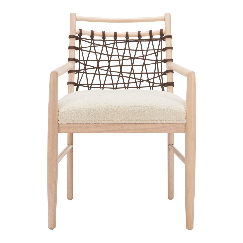 Set of Two Ivory And White Upholstered And Solid Wood Open Back Dining Arm Chairs HomeRoots