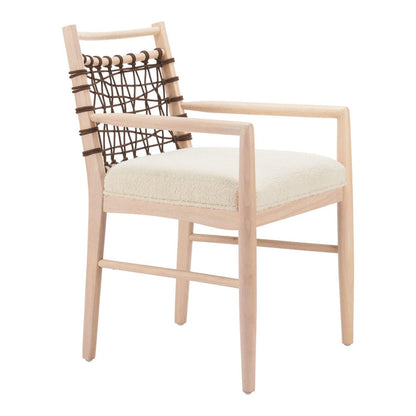 Set of Two Ivory And White Upholstered And Solid Wood Open Back Dining Arm Chairs HomeRoots