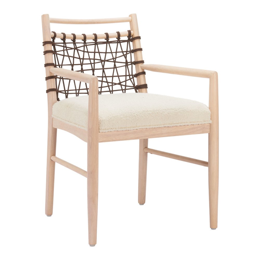Set of Two Ivory And White Upholstered And Solid Wood Open Back Dining Arm Chairs HomeRoots