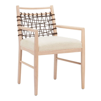 Set of Two Ivory And White Upholstered And Solid Wood Open Back Dining Arm Chairs HomeRoots