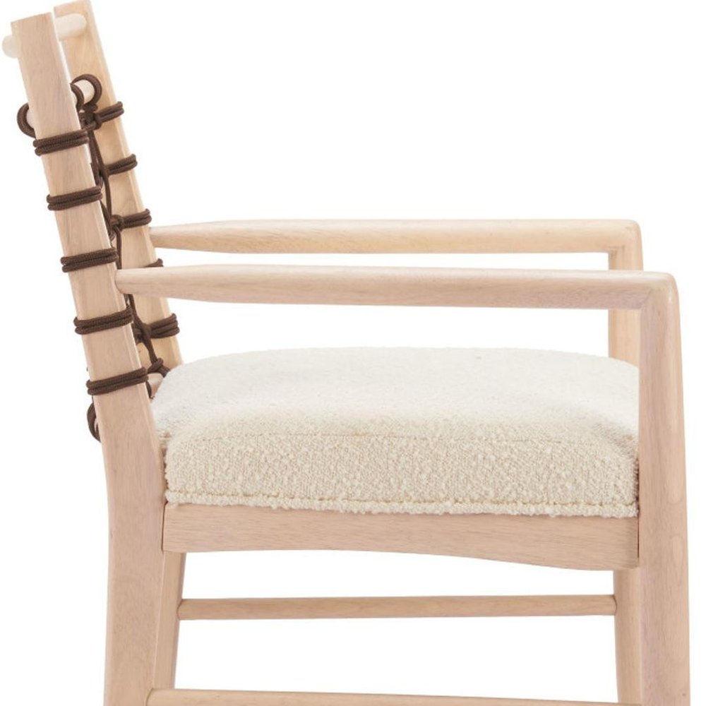 Set of Two Ivory And White Upholstered And Solid Wood Open Back Dining Arm Chairs — view 8