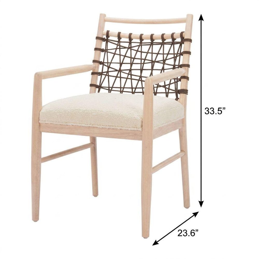 Set of Two Ivory And White Upholstered And Solid Wood Open Back Dining Arm Chairs HomeRoots