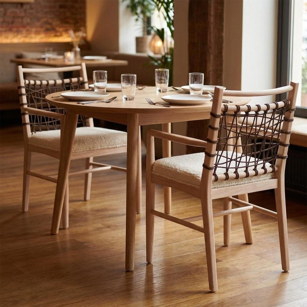 Set of Two Ivory And White Upholstered And Solid Wood Open Back Dining Arm Chairs HomeRoots