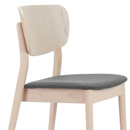 Set of Two Gray And Natural Faux Linen And Wood Open Back Dining Side Chairs HomeRoots