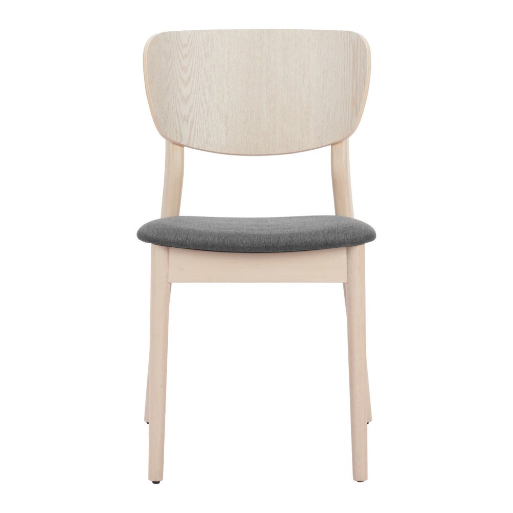 Set of Two Gray And Natural Faux Linen And Wood Open Back Dining Side Chairs HomeRoots