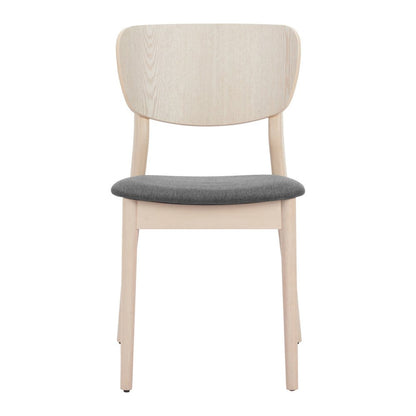 Set of Two Gray And Natural Faux Linen And Wood Open Back Dining Side Chairs HomeRoots