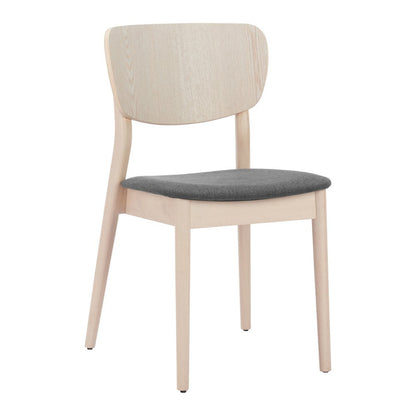 Set of Two Gray And Natural Faux Linen And Wood Open Back Dining Side Chairs HomeRoots