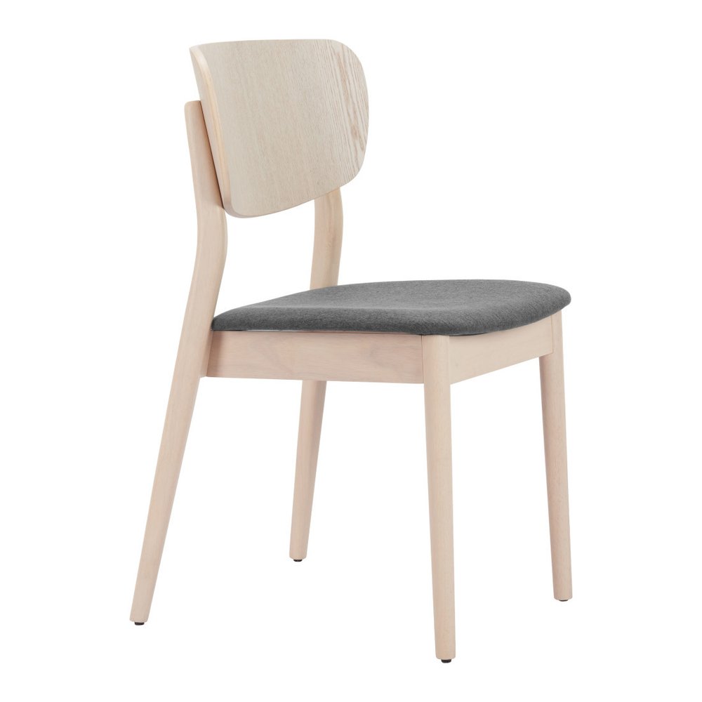Set of Two Gray And Natural Faux Linen And Wood Open Back Dining Side Chairs HomeRoots