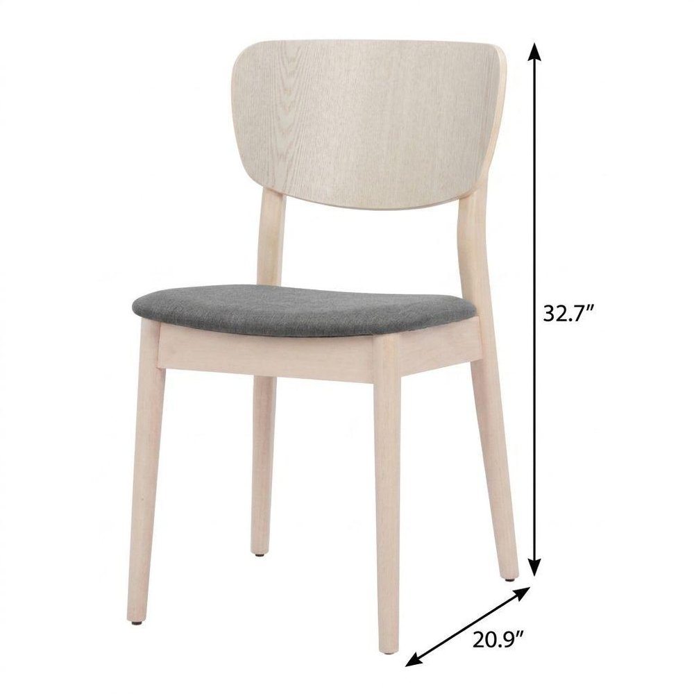 Set of Two Gray And Natural Faux Linen And Wood Open Back Dining Side Chairs HomeRoots