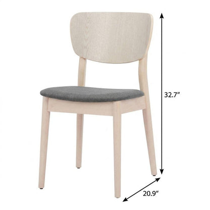 Set of Two Gray And Natural Faux Linen And Wood Open Back Dining Side Chairs HomeRoots