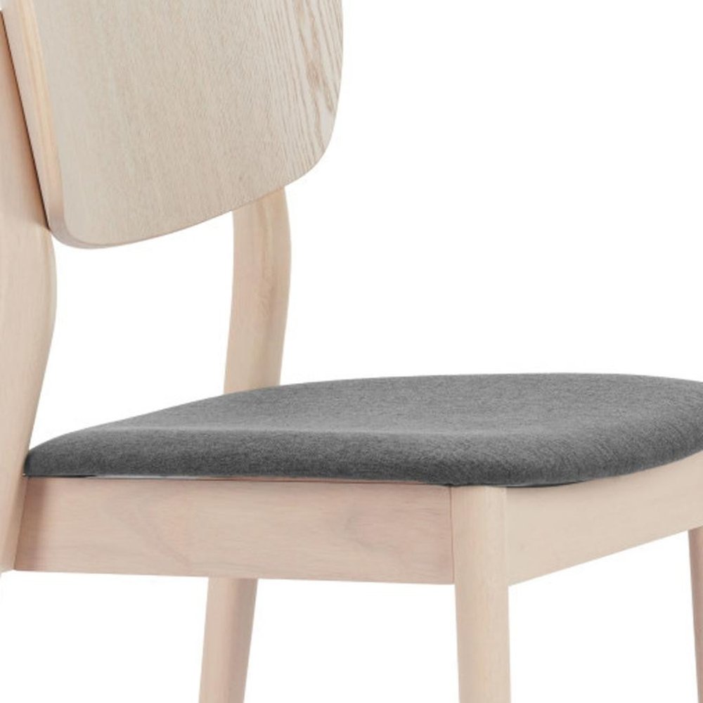 Set of Two Gray And Natural Faux Linen And Wood Open Back Dining Side Chairs — view 1