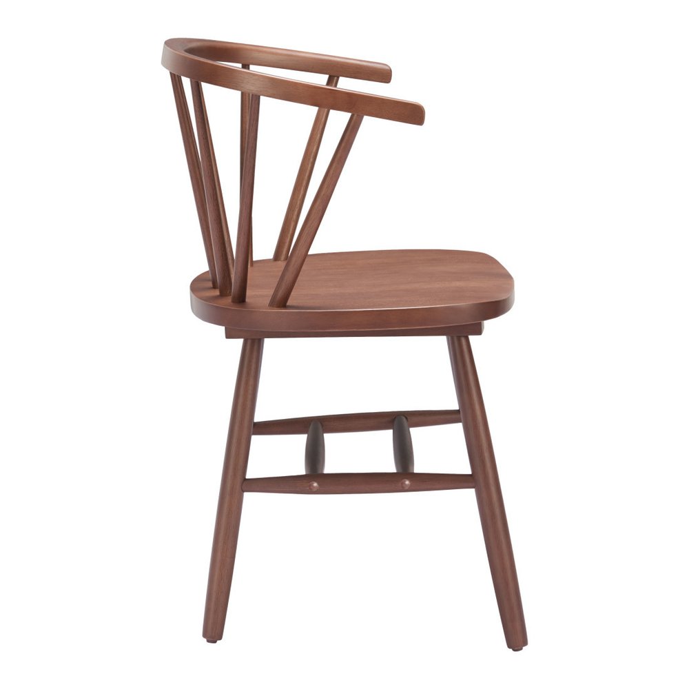 Set of Two Walnut And Brown Solid Wood Windsor Back Dining Side Chairs — view 4