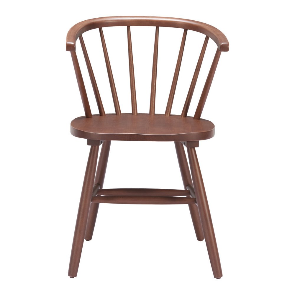 Set of Two Walnut And Brown Solid Wood Windsor Back Dining Side Chairs HomeRoots