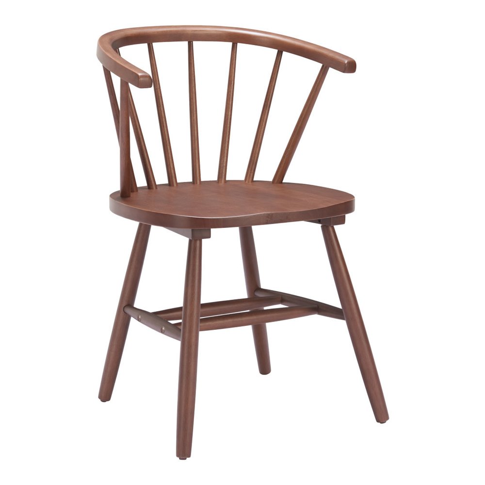 Set of Two Walnut And Brown Solid Wood Windsor Back Dining Side Chairs HomeRoots