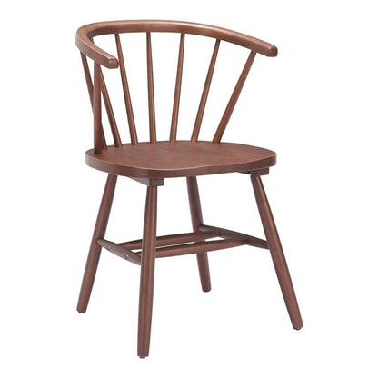 Set of Two Walnut And Brown Solid Wood Windsor Back Dining Side Chairs HomeRoots