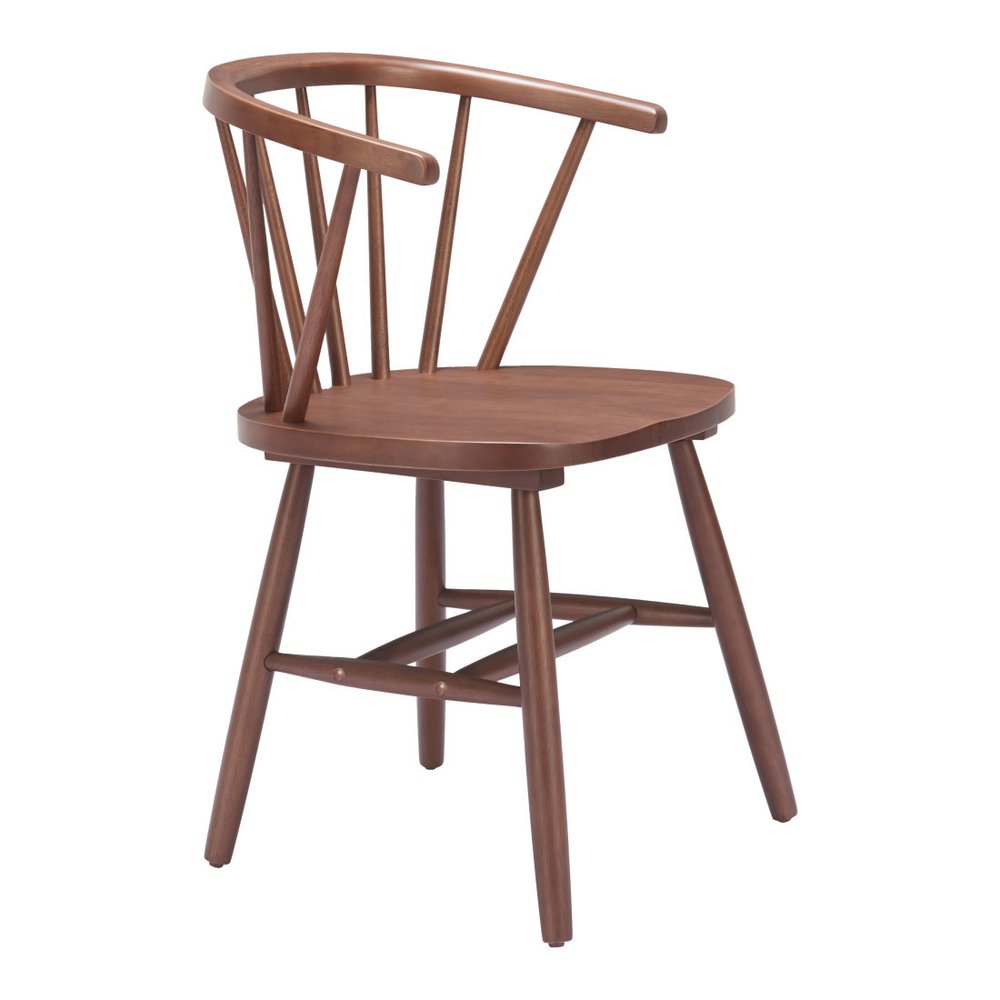 Set of Two Walnut And Brown Solid Wood Windsor Back Dining Side Chairs HomeRoots