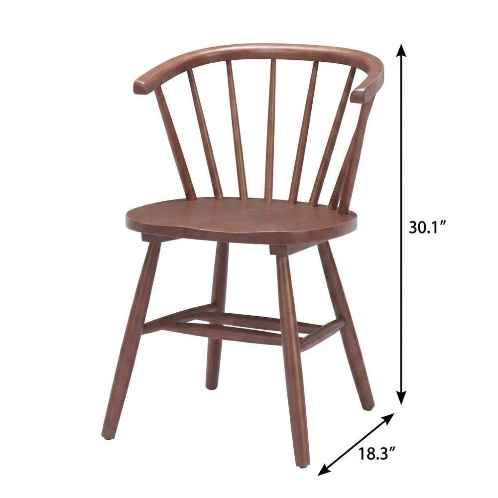 Set of Two Walnut And Brown Solid Wood Windsor Back Dining Side Chairs HomeRoots