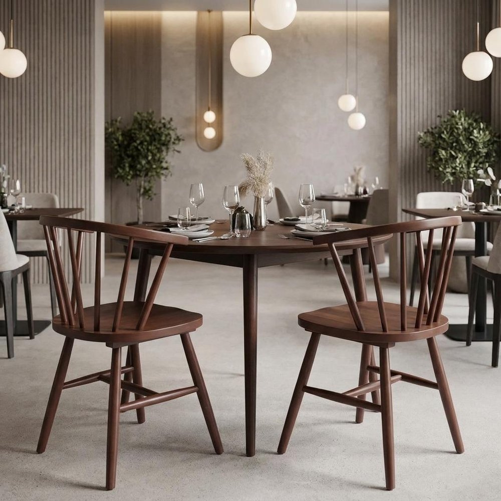 Set of Two Walnut And Brown Solid Wood Windsor Back Dining Side Chairs — view 11