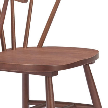 Set of Two Walnut And Brown Solid Wood Windsor Back Dining Side Chairs HomeRoots