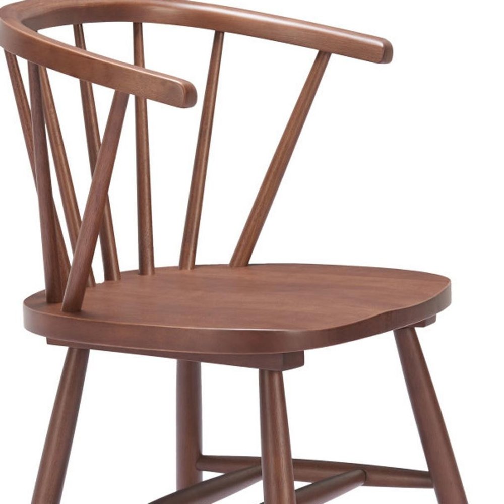 Set of Two Walnut And Brown Solid Wood Windsor Back Dining Side Chairs — view 2