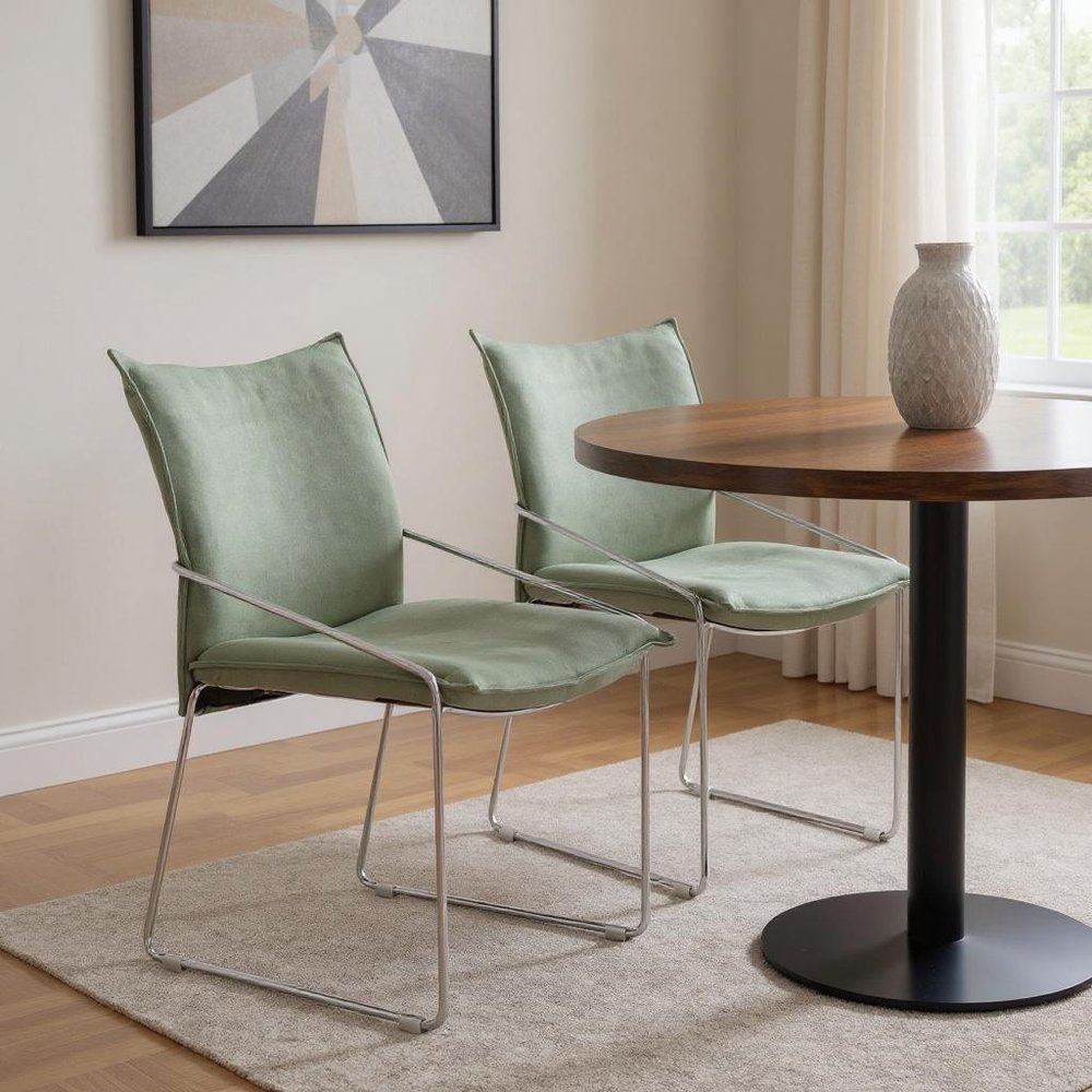 Set of Two Green And Silver Faux Linen And Wood Dining Side Chairs — view 13