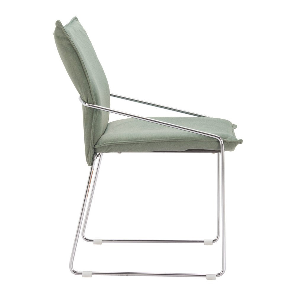 Set of Two Green And Silver Faux Linen And Wood Dining Side Chairs HomeRoots