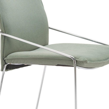 Set of Two Green And Silver Faux Linen And Wood Dining Side Chairs HomeRoots
