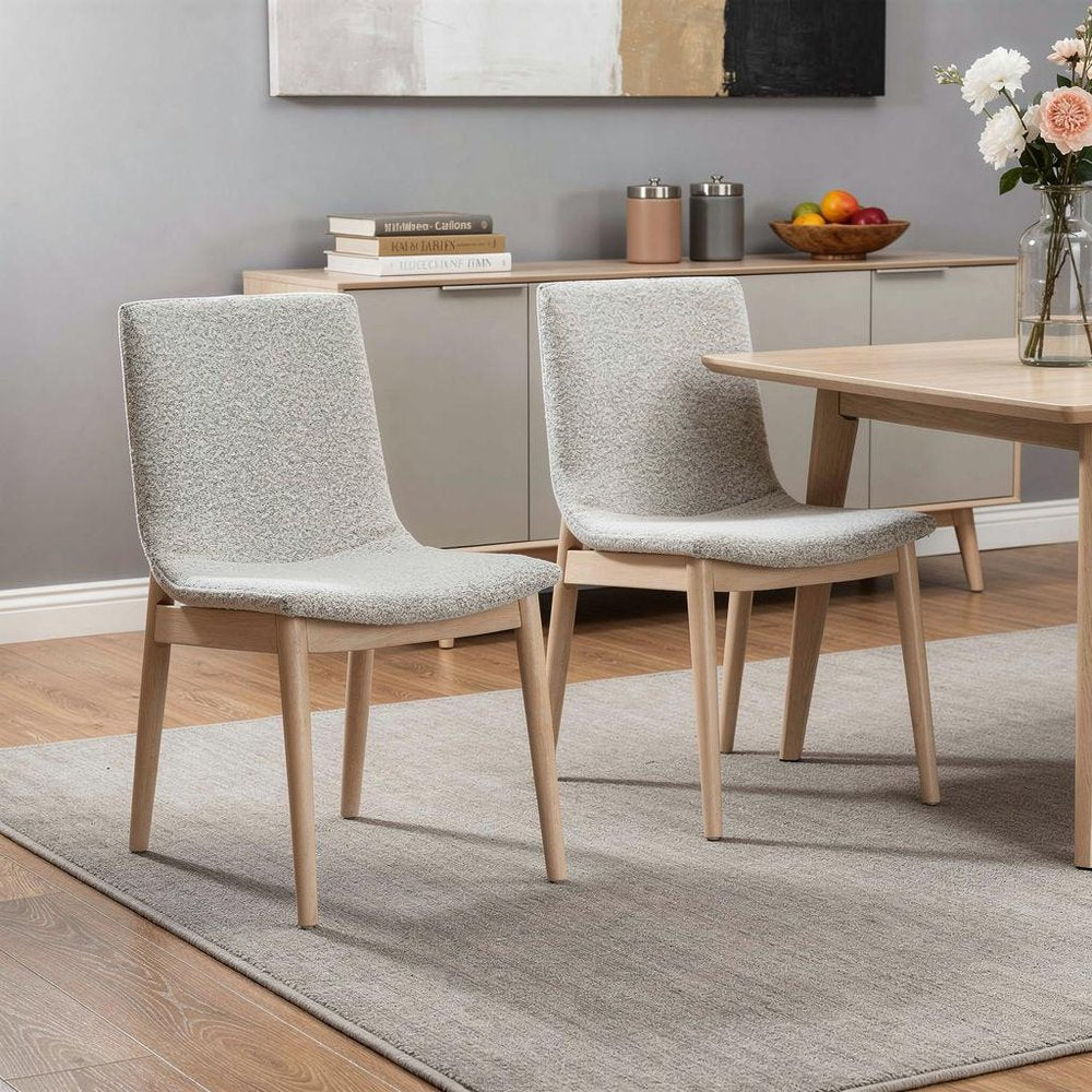 Set of Two Gray And Natural Fabric And Solid Wood Dining Side Chairs — view 2