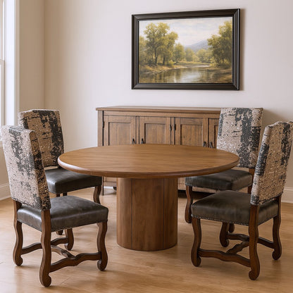 Five Piece Brown Round Solid Wood Dining Set with Four Chairs HomeRoots