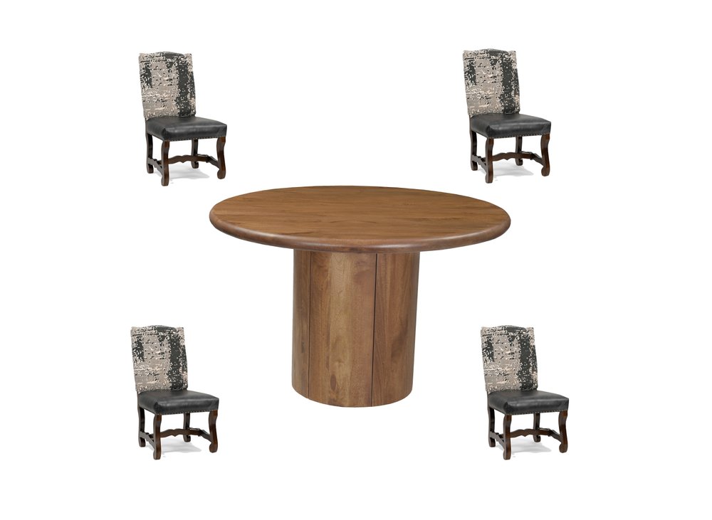 Five Piece Brown Round Solid Wood Dining Set with Four Chairs HomeRoots