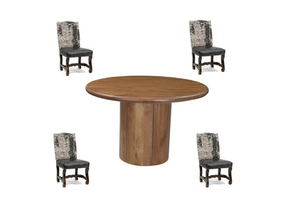 Five Piece Brown Round Solid Wood Dining Set with Four Chairs HomeRoots