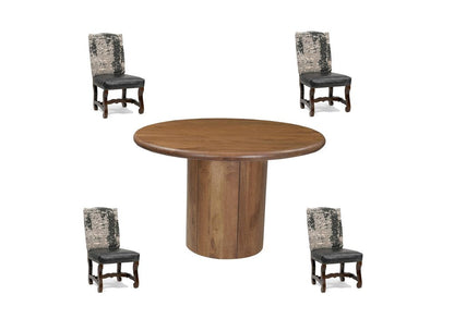 Five Piece Brown Round Solid Wood Dining Set with Four Chairs HomeRoots