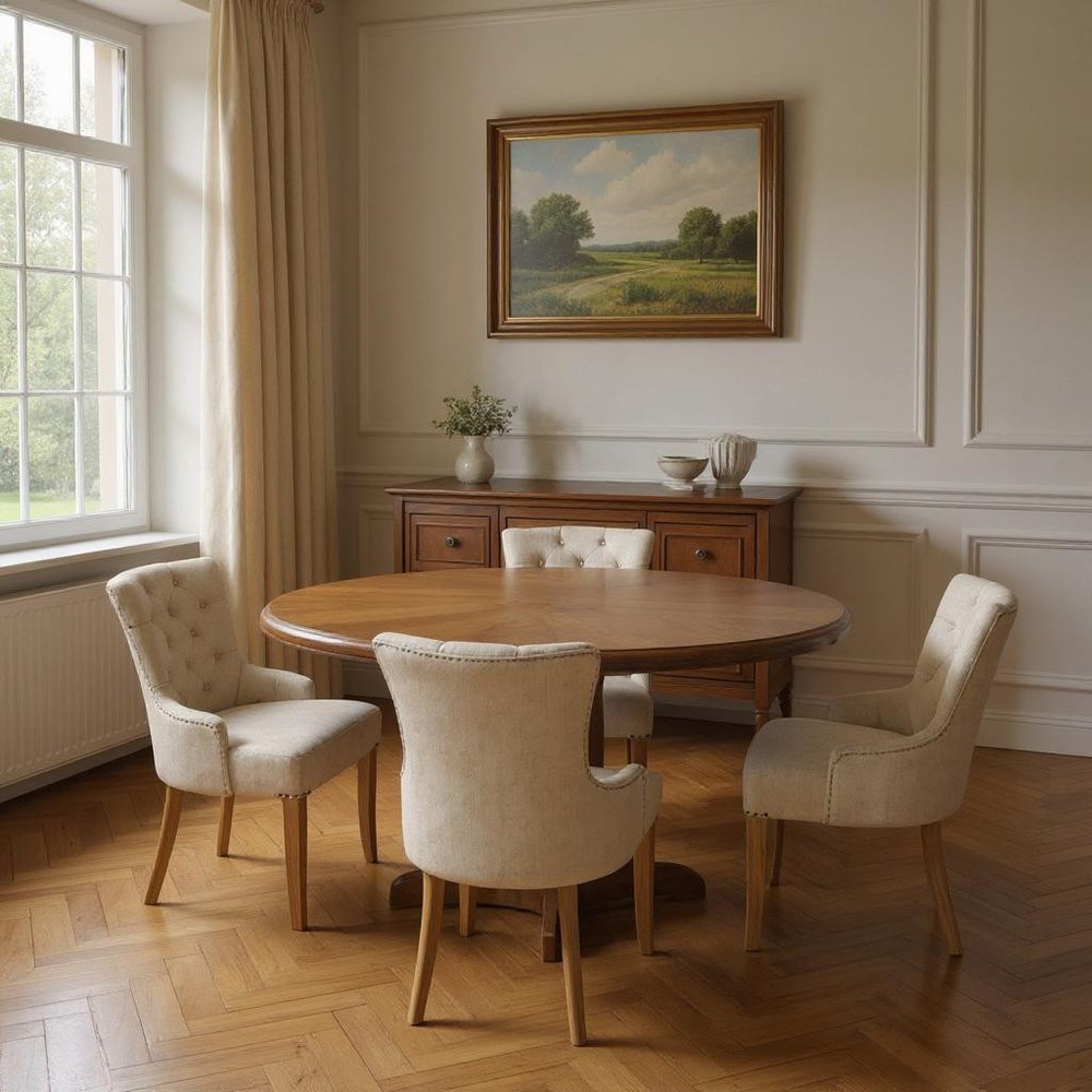 Five Piece Brown Round Solid Wood Dining Set with Four Chairs HomeRoots