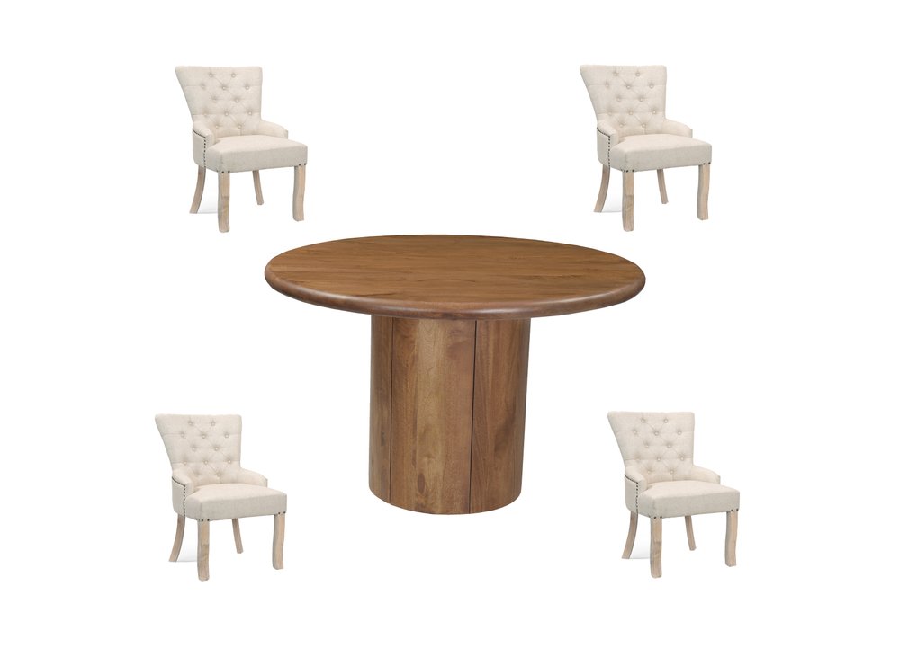 Five Piece Brown Round Solid Wood Dining Set with Four Chairs HomeRoots