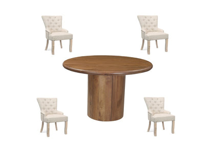 Five Piece Brown Round Solid Wood Dining Set with Four Chairs HomeRoots
