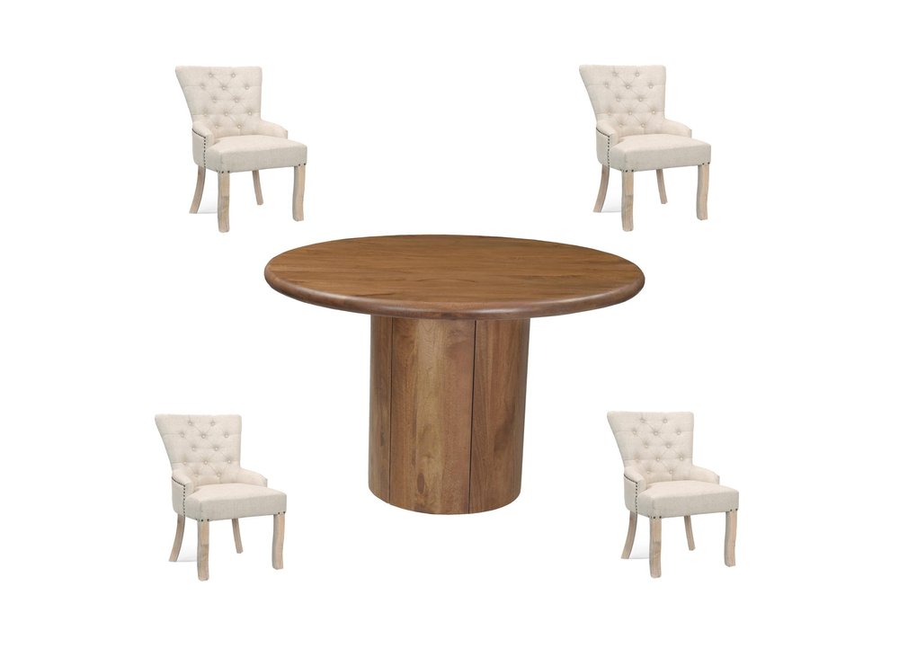 Five Piece Brown Round Solid Wood Dining Set with Four Chairs HomeRoots