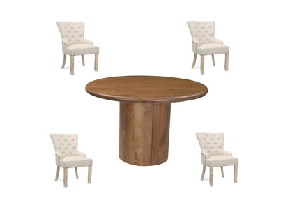 Five Piece Brown Round Solid Wood Dining Set with Four Chairs HomeRoots