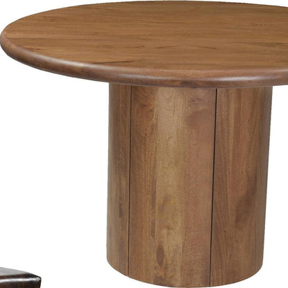 Five Piece Brown Round Solid Wood Dining Set with Four Chairs HomeRoots