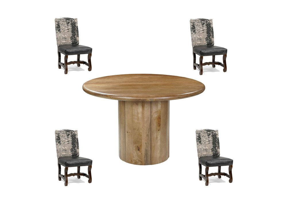 Five Piece Brown Round Solid Wood Dining Set with Four Chairs HomeRoots