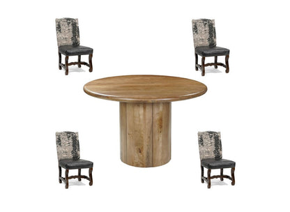 Five Piece Brown Round Solid Wood Dining Set with Four Chairs HomeRoots