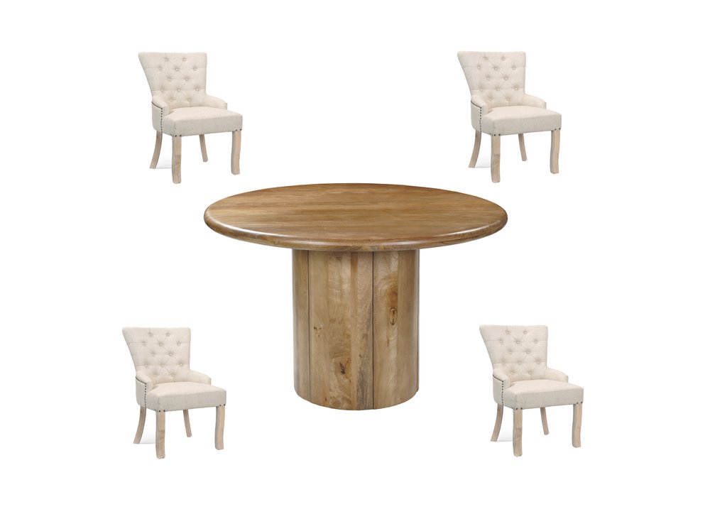 Five Piece Brown Round Solid Wood Dining Set with Four Chairs HomeRoots